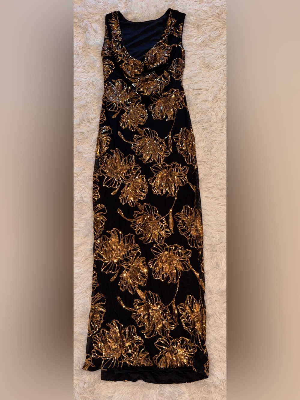 NEW Donna Karan New York Embellished Crew Neck Black gold Ball Gown Sz 6 - Picture 7 of 10